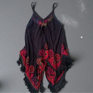India Black and Red Boho Dress OS